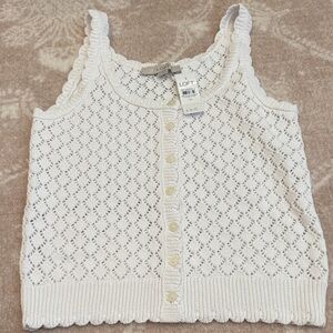 LOFT White Knit Sleeveless Top with Buttons XS